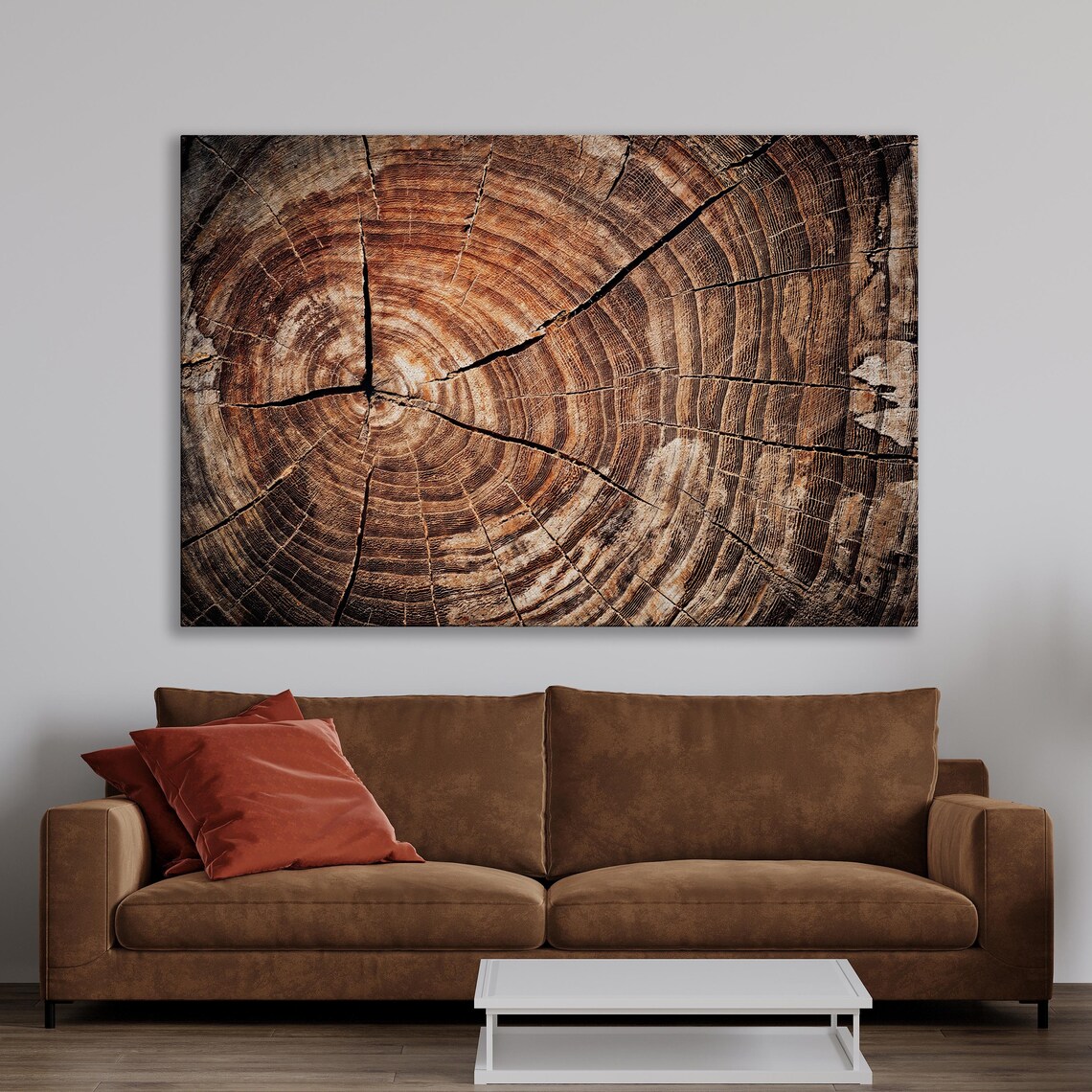 Old Oak Stump Cross Section Art Print, Rustic Tree Rings - Image 2
