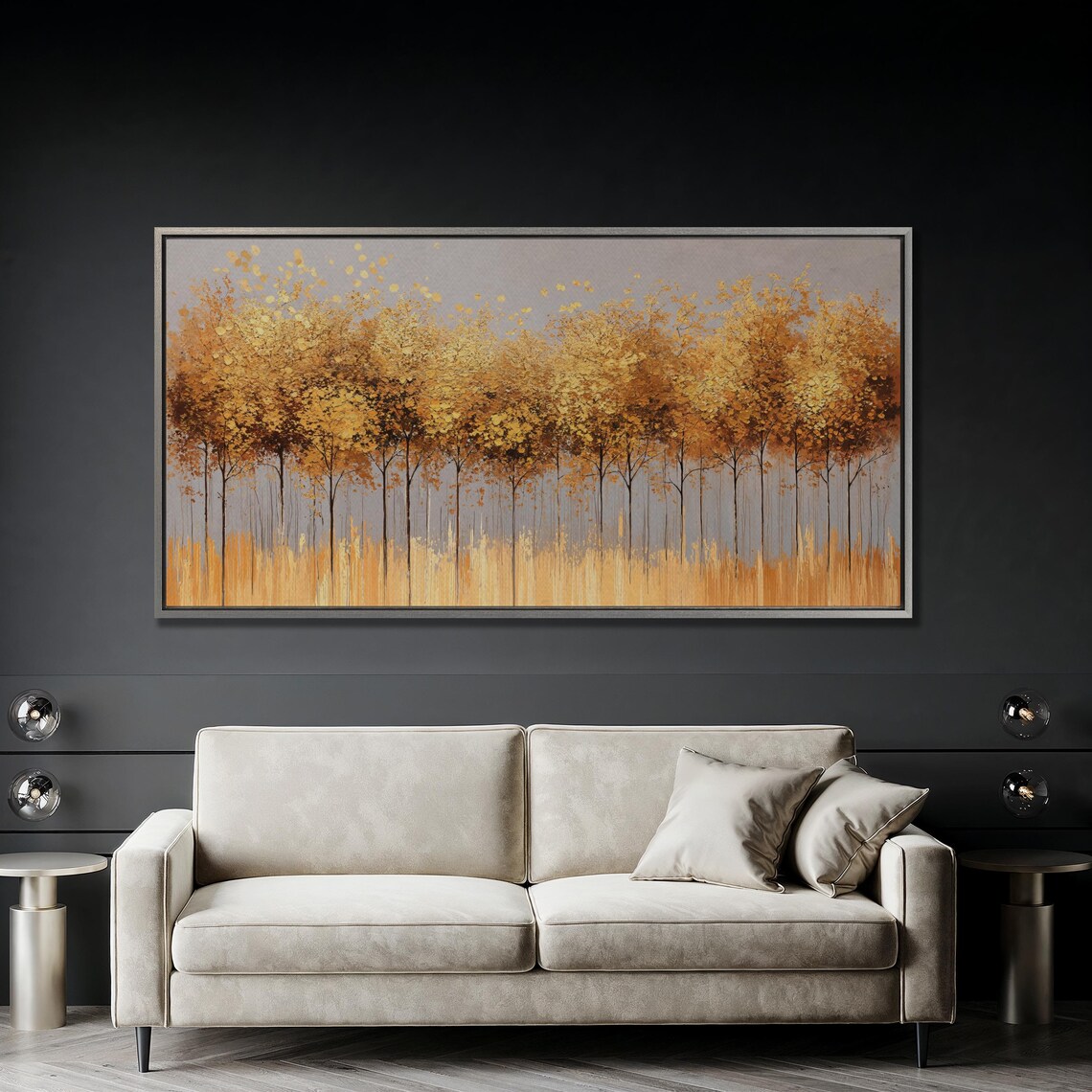 Golden Leaves Tree Forest Wall Art Abstract Autumn Trees Painting Print Luxury Wall Decor Modern Fall Landscape Poster Ready To Hang - Image 2
