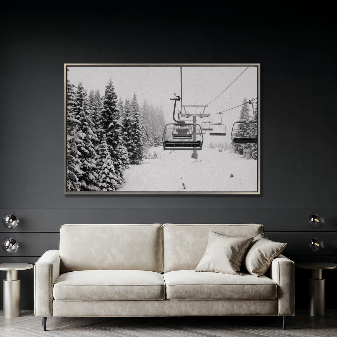 Scenic Ski Lift Print Winter Cable Car Wall Art Snow Covered Spruce Trees Winter Large Wall Art Poster Ski Lodge Decor Skier Gift - Image 2