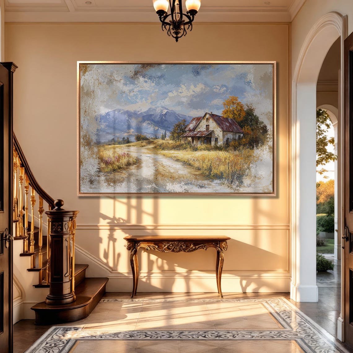 Weathered Farmhouse with Red Tin Roof in Autumn Valley Poster - Image 5