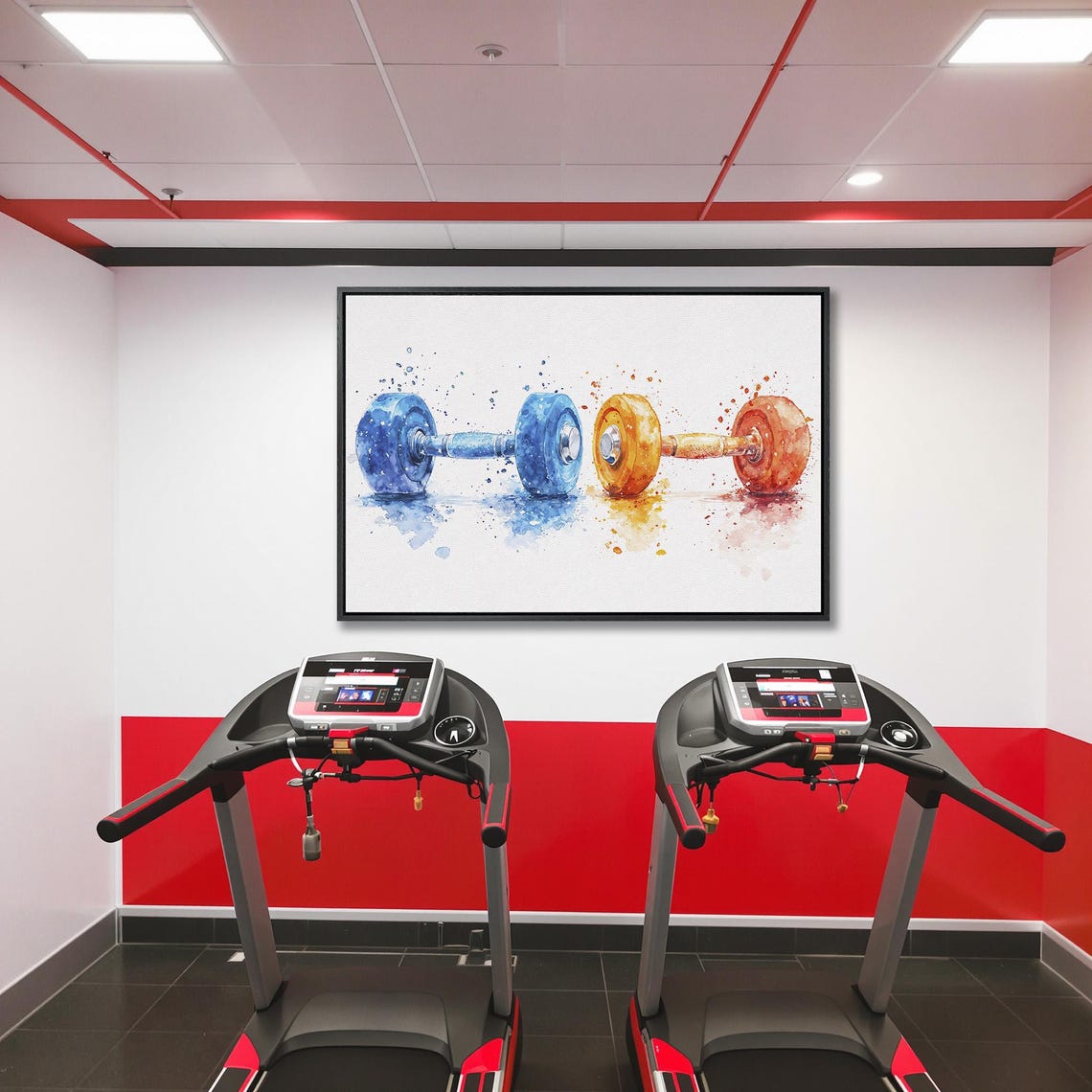 Blue And Orange Watercolor Dumbbells With Paint Splashes Gym Poster - Image 5