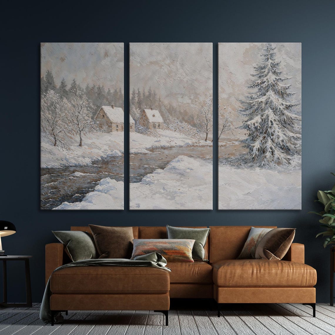 Snowy Cabins by a Frozen River in a Whiteout Winter Scene Poster - Image 6