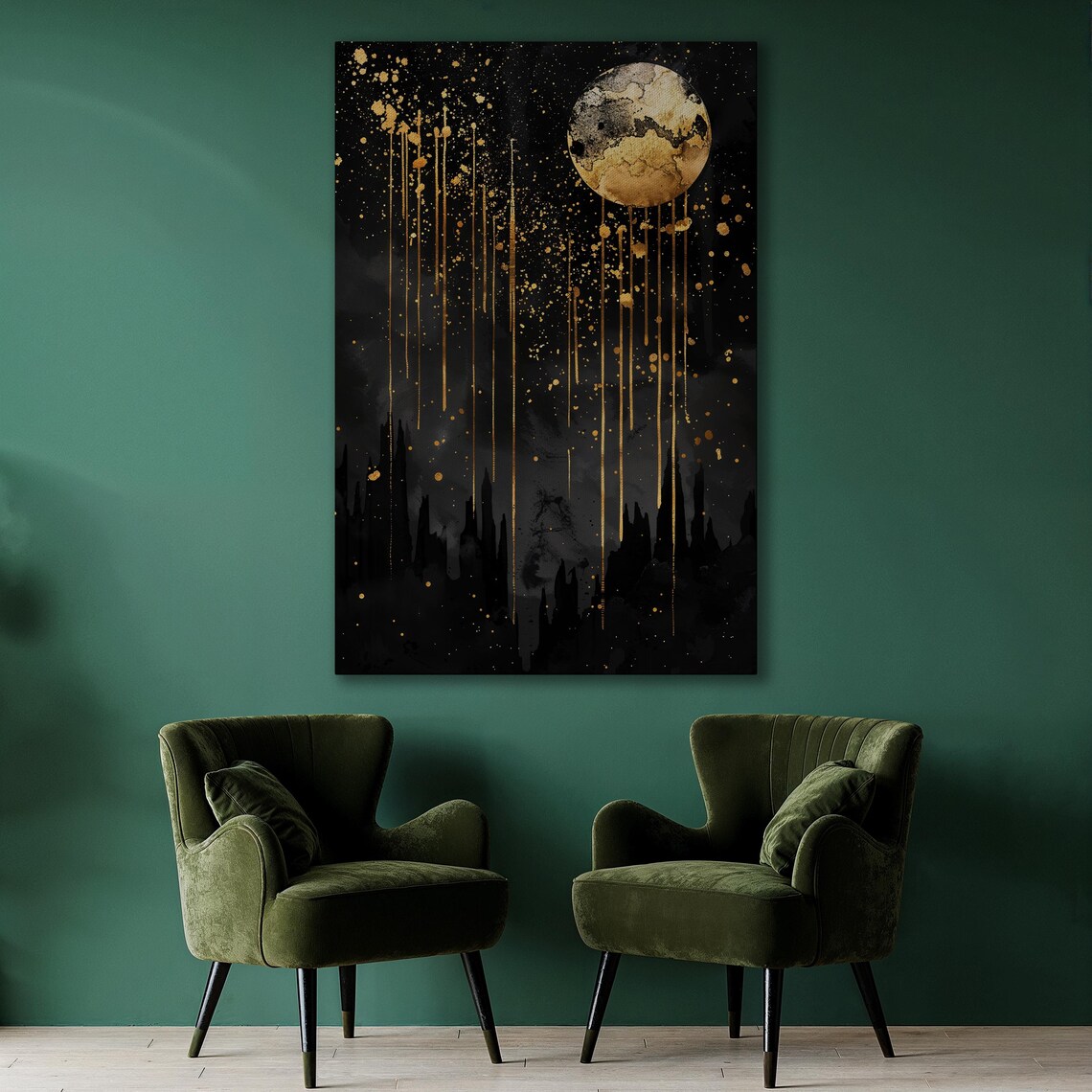 Abstract Golden Moon, Celestial Wall Art Print - Image 2