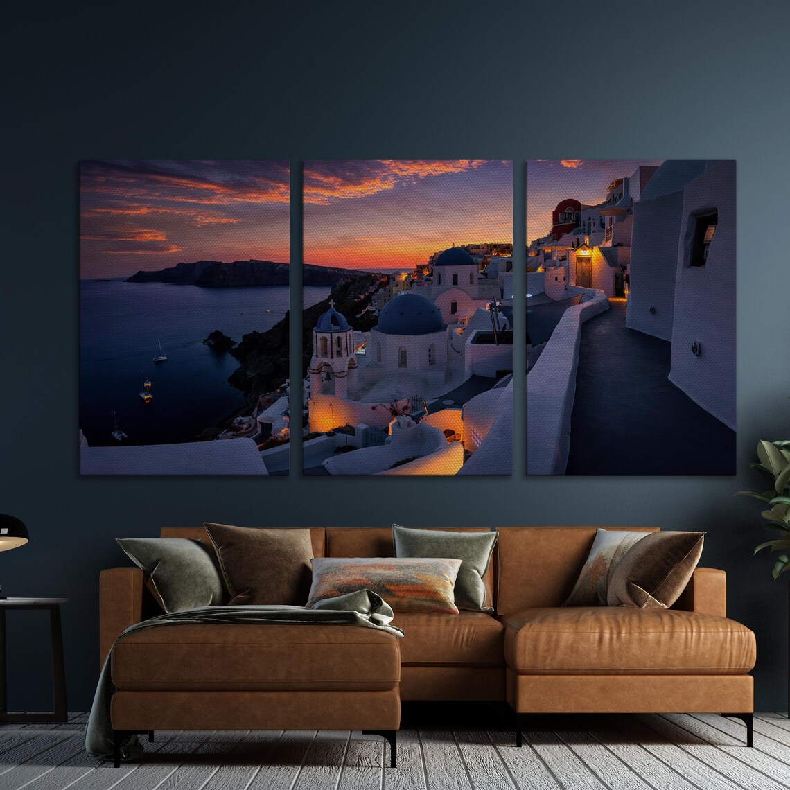 Santorini During Dusk Travel Poster, Greece Landscape - Image 5