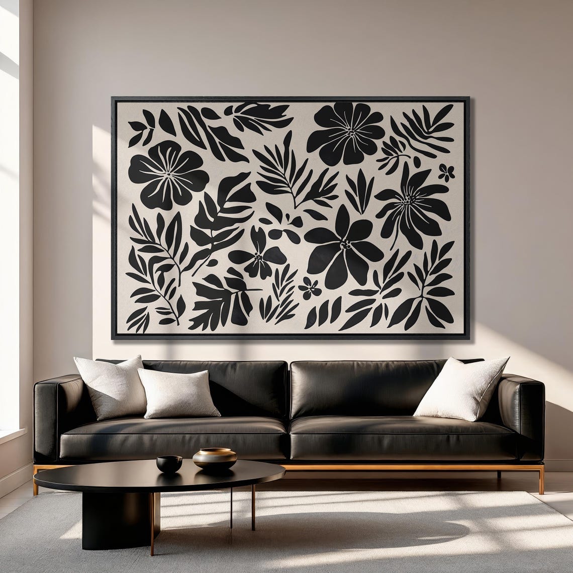 Bold Black Botanical Floral Pattern On A Beige Background Poster - Image 3