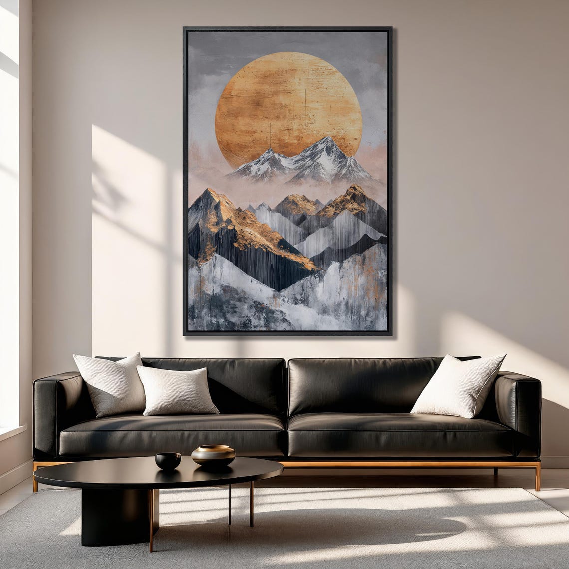 Giant Copper Sun Over Layered Snowy Mountain Ranges View Poster - Image 4