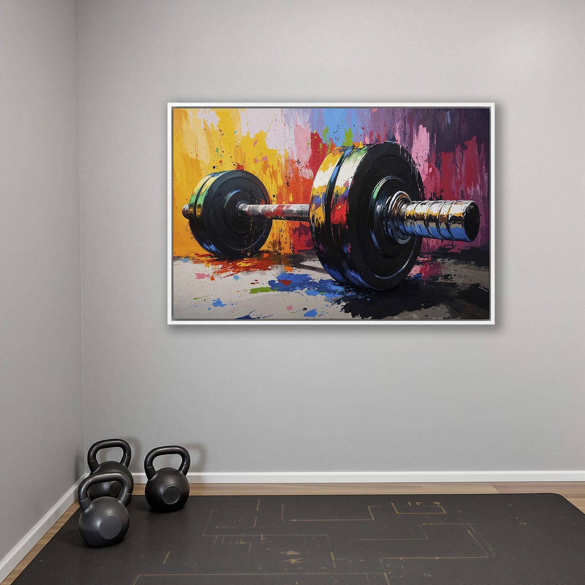Barbell Close Up Against Multicolor Paint Splash Gym Art Poster - Image 4