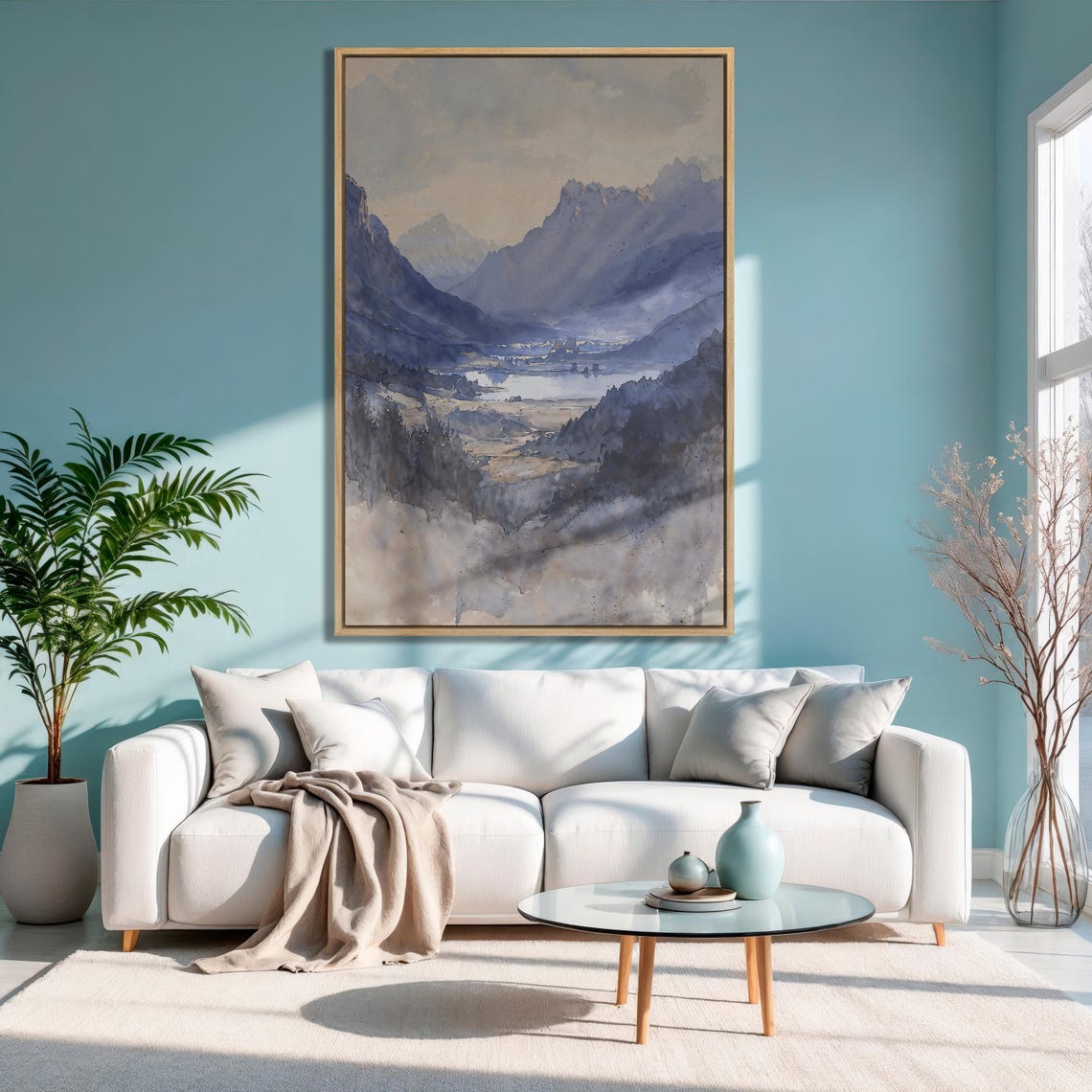 Mountain Lake Landscape Framed Print Extra Large Watercolor Painting Print Scenic Nature Wall Art Decor Gift Idea Ready To Hang - Image 3