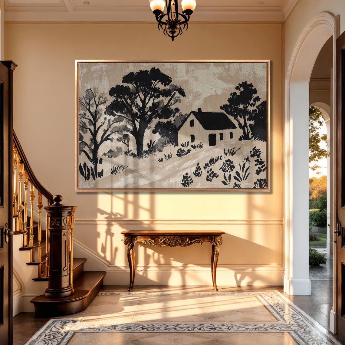 Black and Beige Farmhouse Silhouette Abstract Rural Art Poster - Image 5