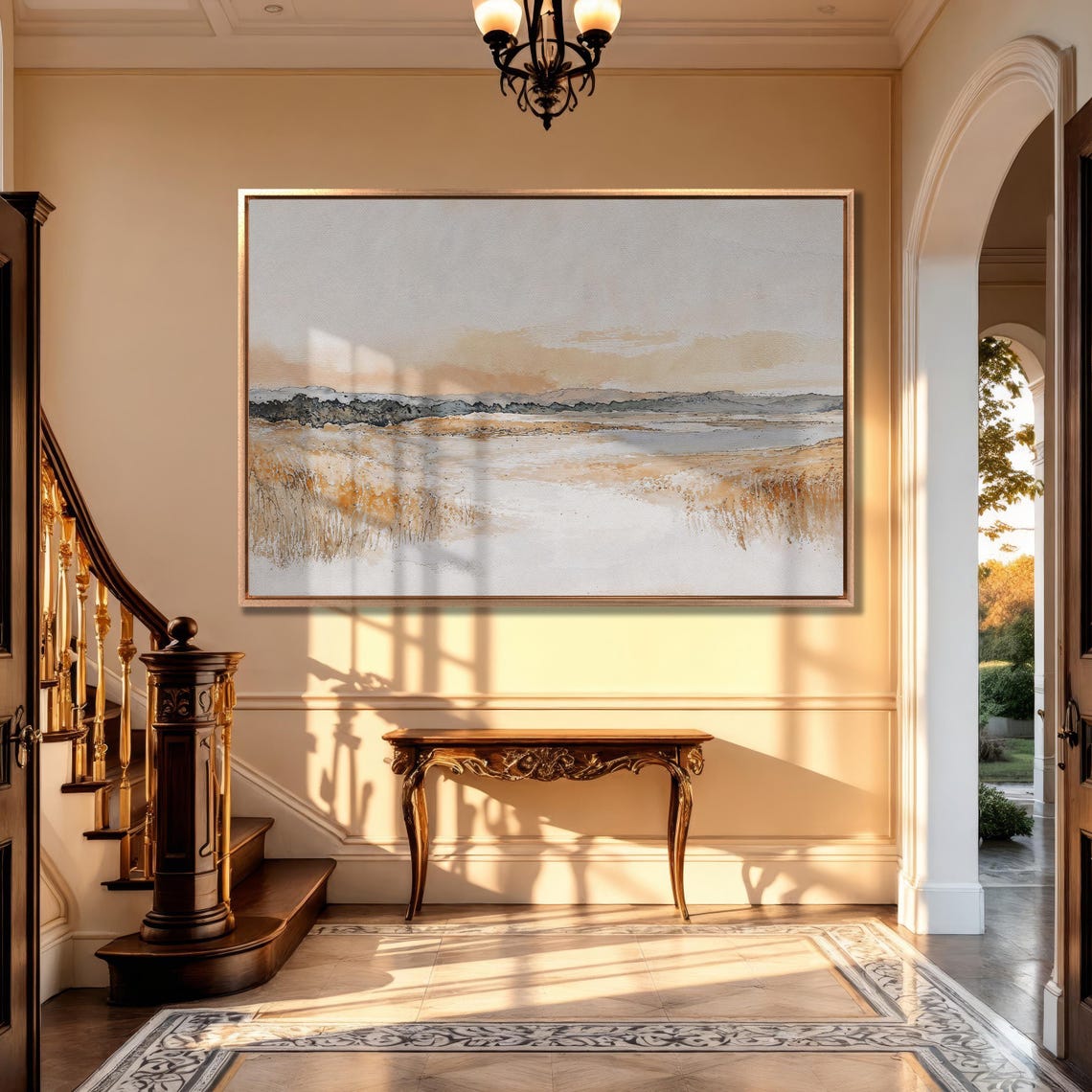 Abstract Neutral Beige Horizon Landscape Watercolor Art Poster - Image 5