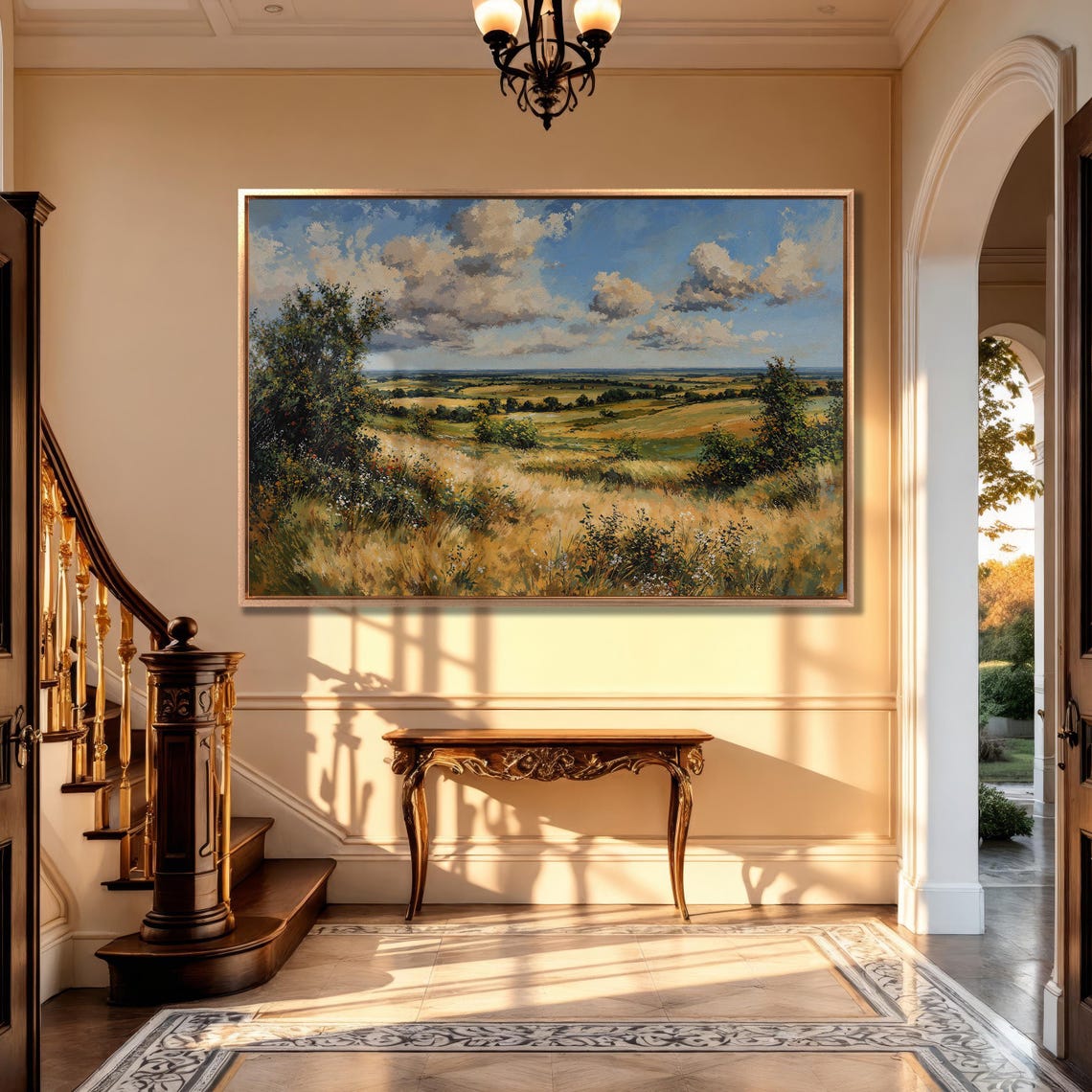 Open Country Fields of Golden Grass Beneath a Cloudy Sky Poster - Image 5