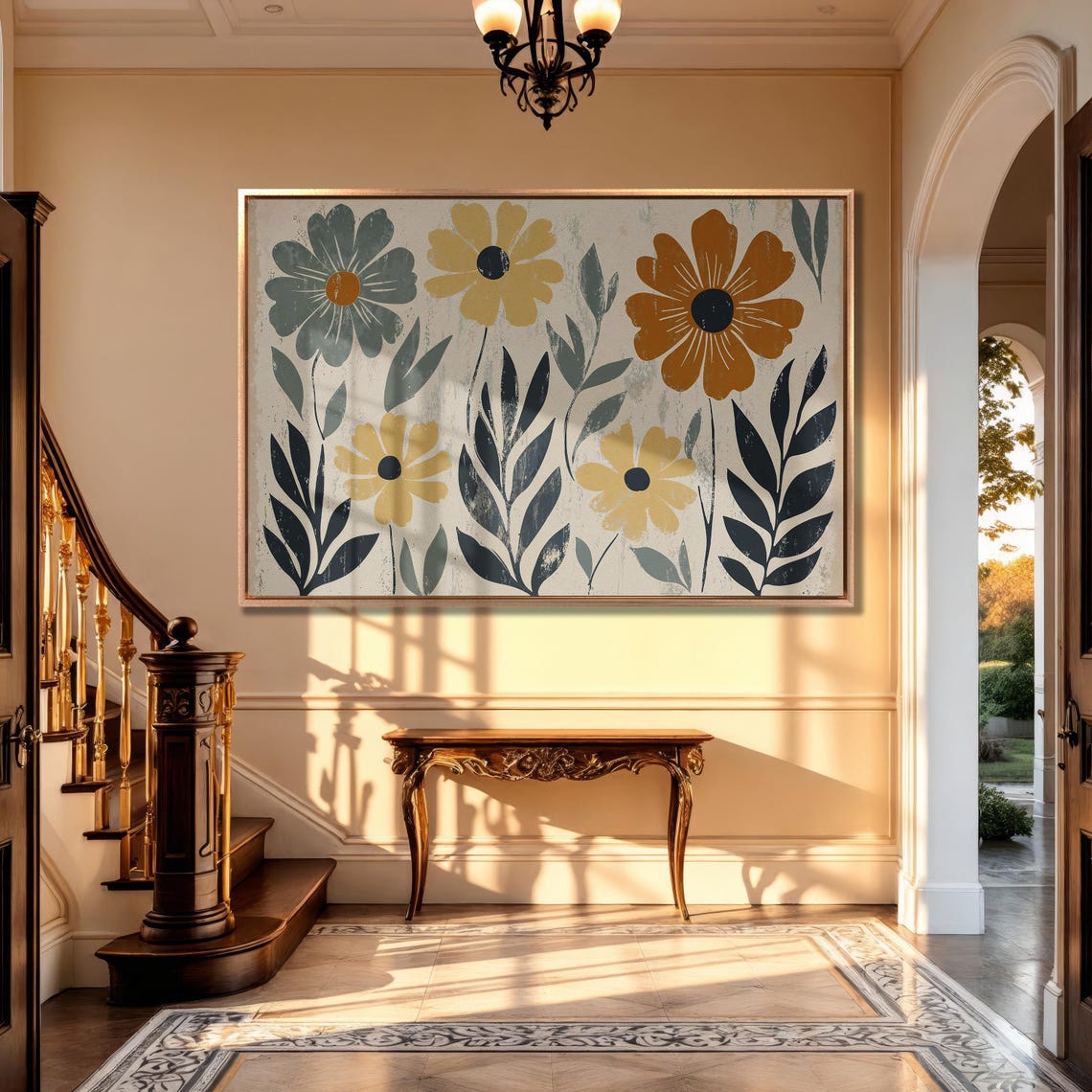 Mid Century Modern Boho Floral Pattern with Mustard Blooms Poster - Image 5