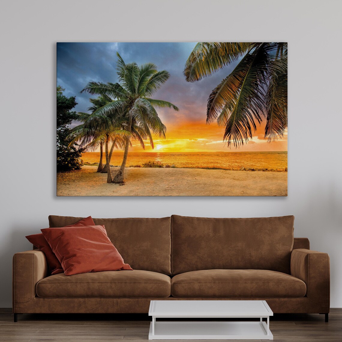 Beach Sunset Coastal Palm Tree Wall Art Print