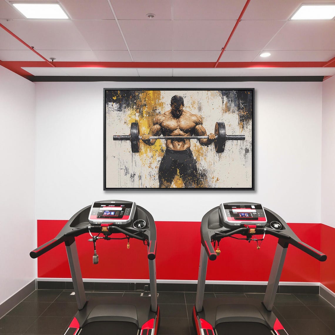 Muscular Man Curling Barbell In Black And Gold Splash Art Poster - Image 5