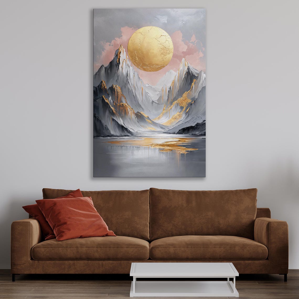 Abstract Golden Sun And Mountain Peaks Wall Art Landscape Print Modern Wall Decor Nature Inspired Poster Serene Artwork Ready To Hang - Image 4