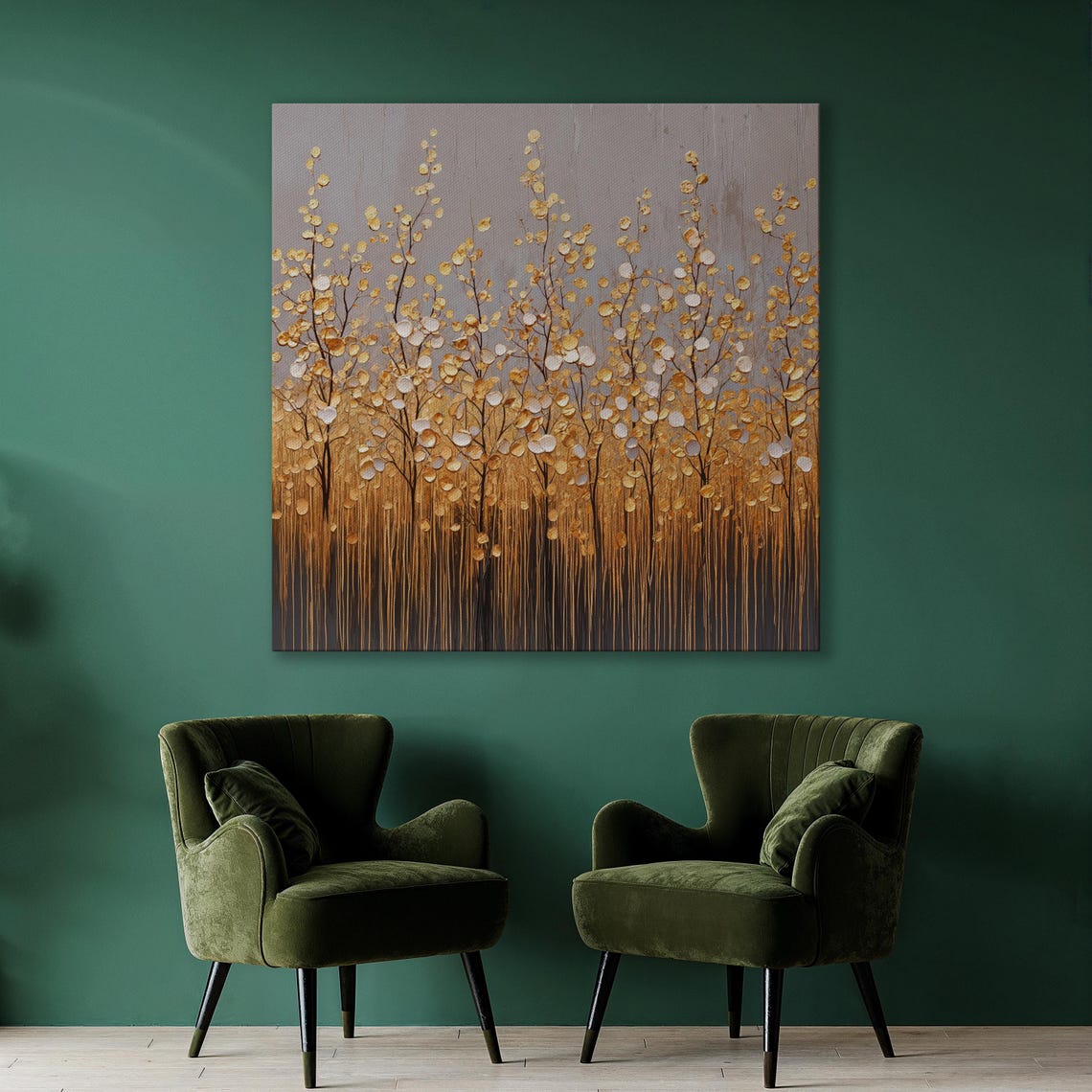 Abstract Golden Grove With Drip Effect Modern Art Wall Poster - Image 3