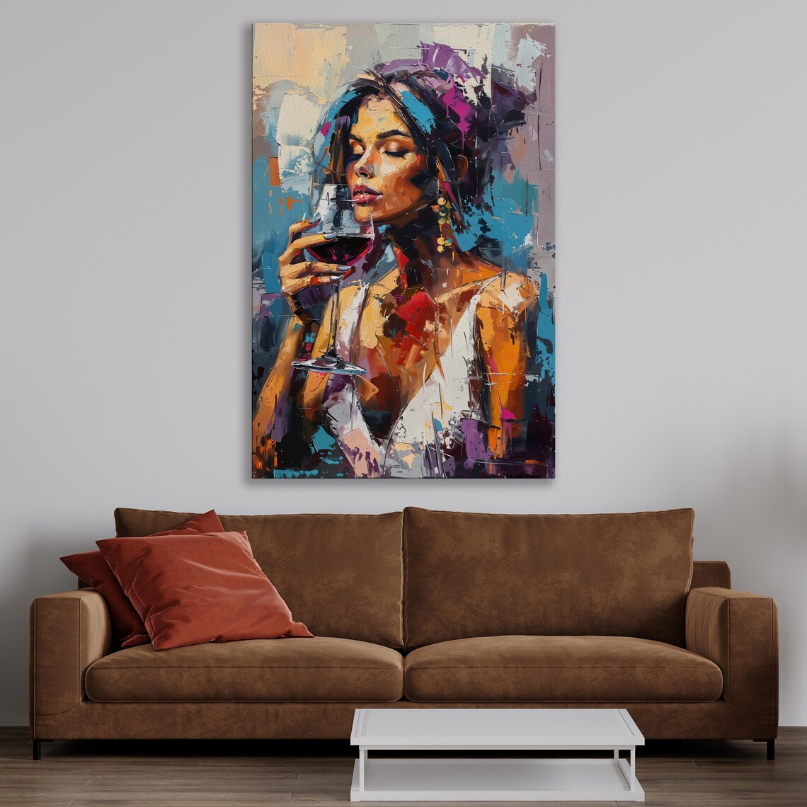 Elegant Woman Drinking Red Wine, Abstract Art Print - Image 4