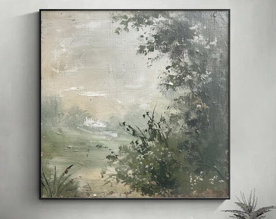 Original Landscape Oil Painting On Abstract Green Forest Painting Large Modern Wall Art Custom Painting Living Room Wall Decor