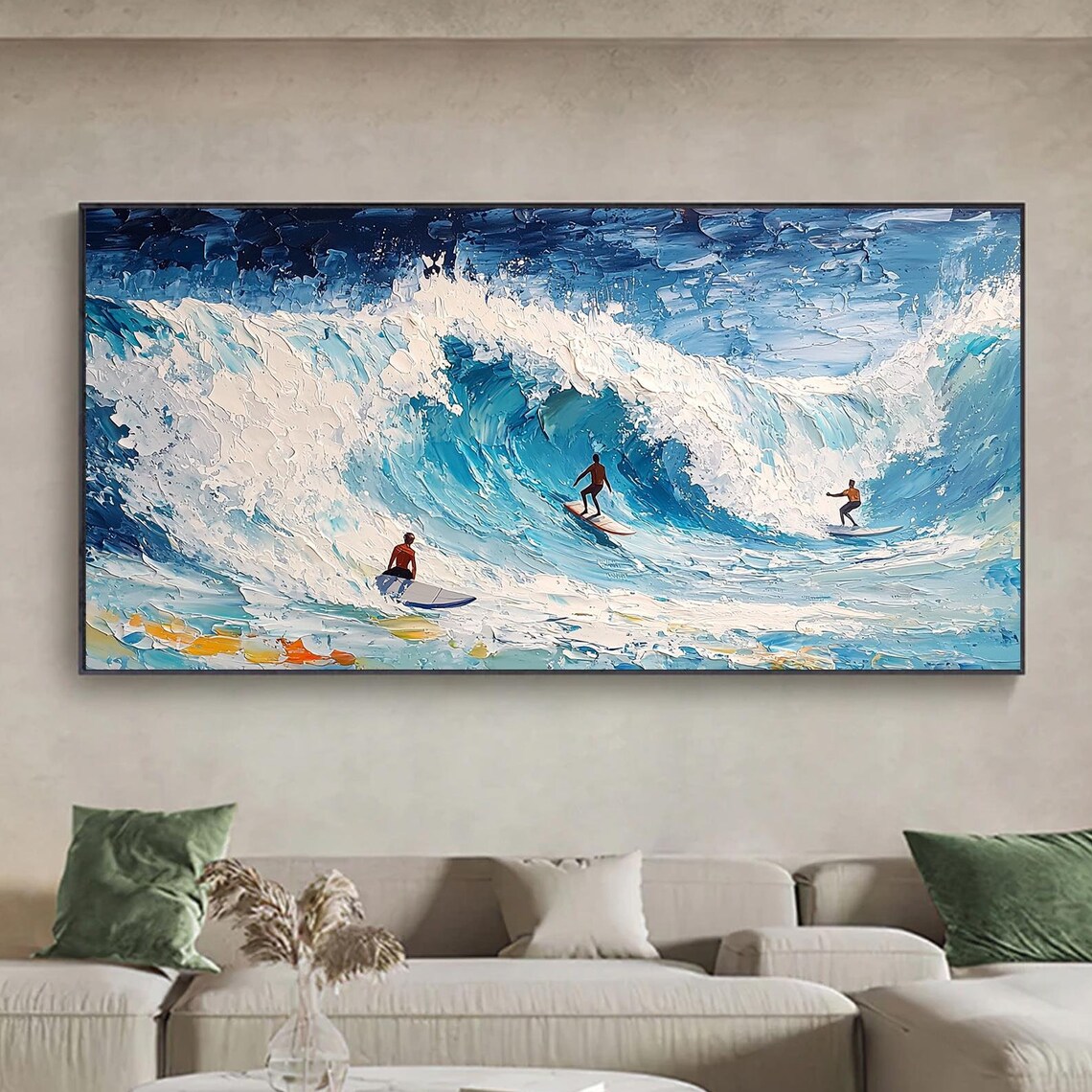 Personalized Abstract Surfing Art Poster, Blue Ocean Waves