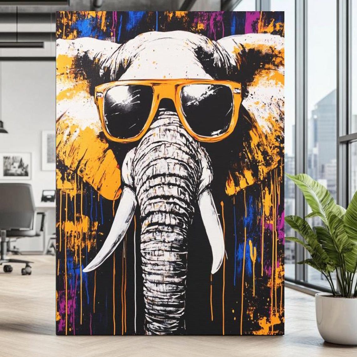 Cool Elephant Wearing Orange Sunglasses Graffiti Street Wall Art