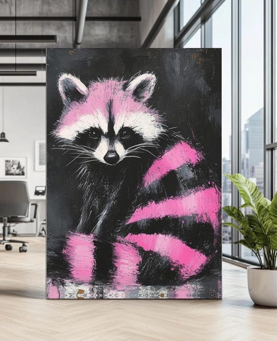 Raccoon Wall Art Modern Animal Canvas Abstract Wildlife Decor Quirky Bold Painting Print
