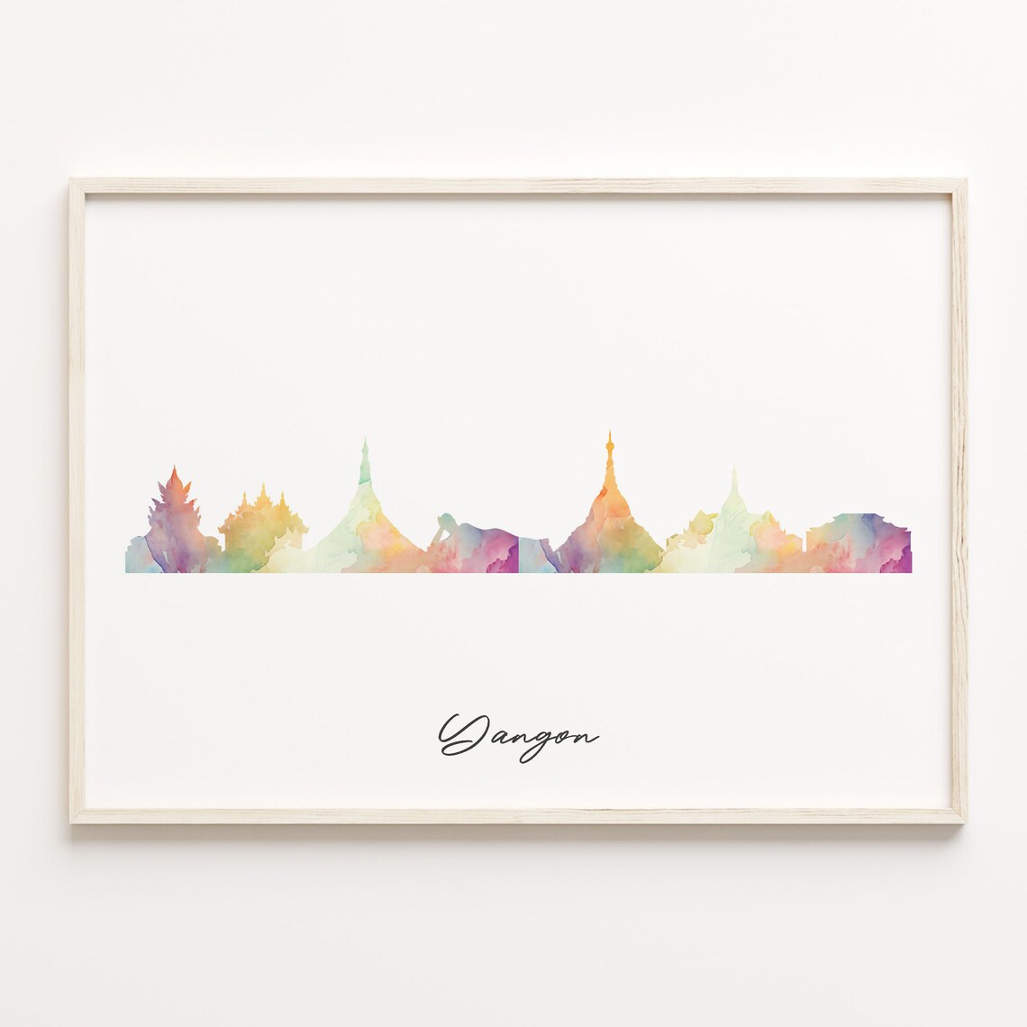 Yangon Myanmar Colorful Watercolor Skyline Cityscape Art Poster
