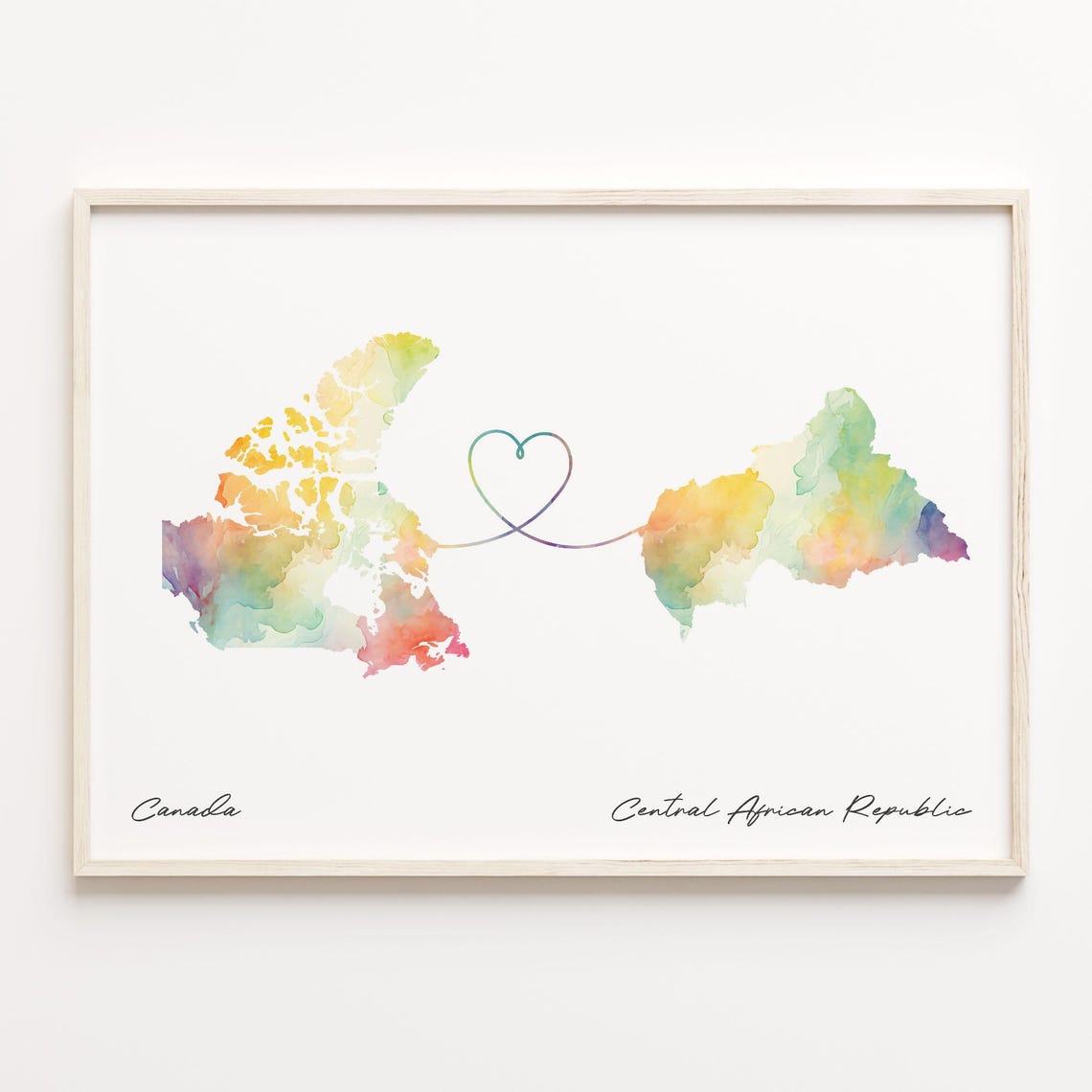 Canada and Central African Republic Watercolor Heart Map Poster