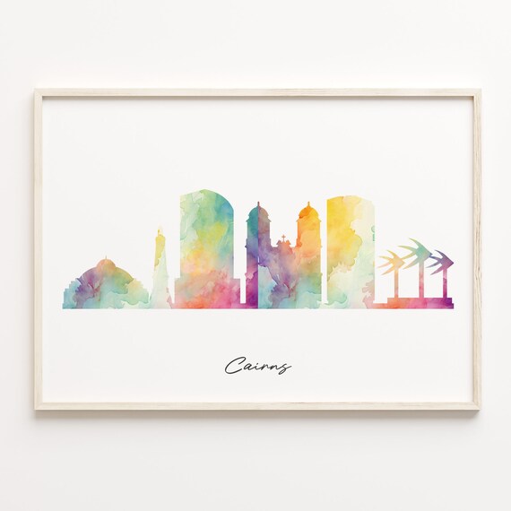 Cairns Australia Watercolor Skyline Cityscape Travel Wall Poster