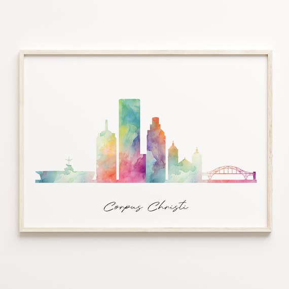 Corpus Christi Watercolor Skyline Texas Coastal Travel Poster