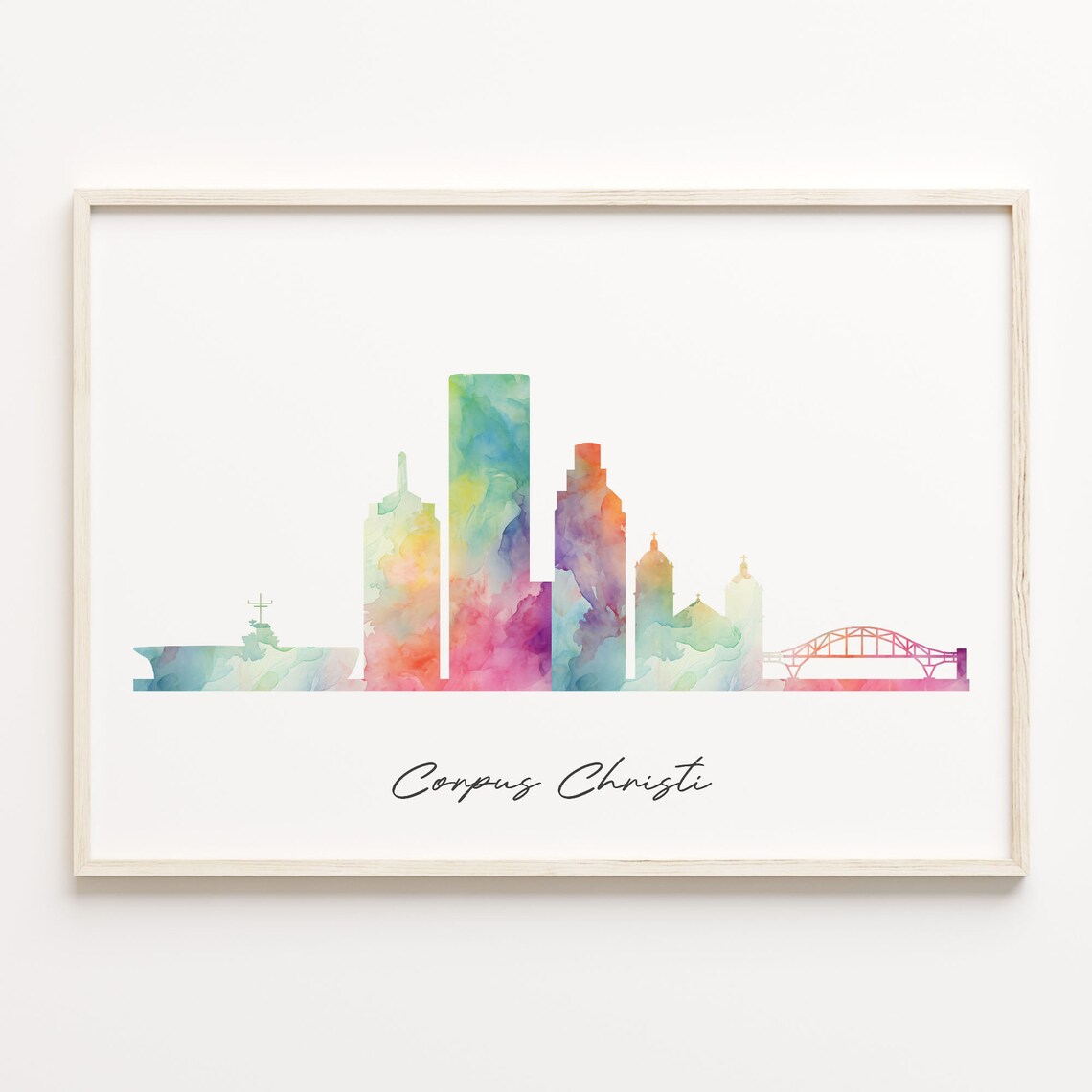 Corpus Christi Watercolor Skyline Texas Coastal Travel Poster