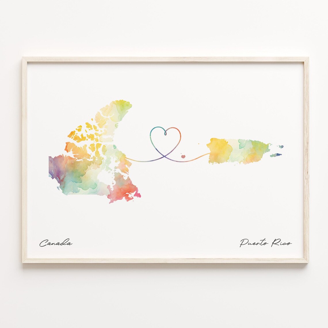 Canada To Puerto Rico Watercolor Map, Travel Poster