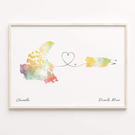 Canada To Puerto Rico Watercolor Map, Travel Poster