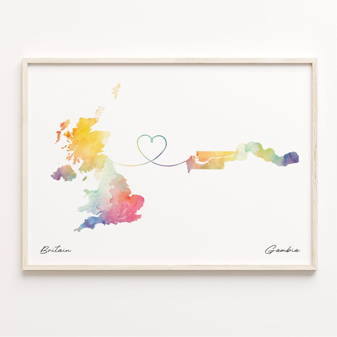 UK to Gambia Watercolor Map Art Print