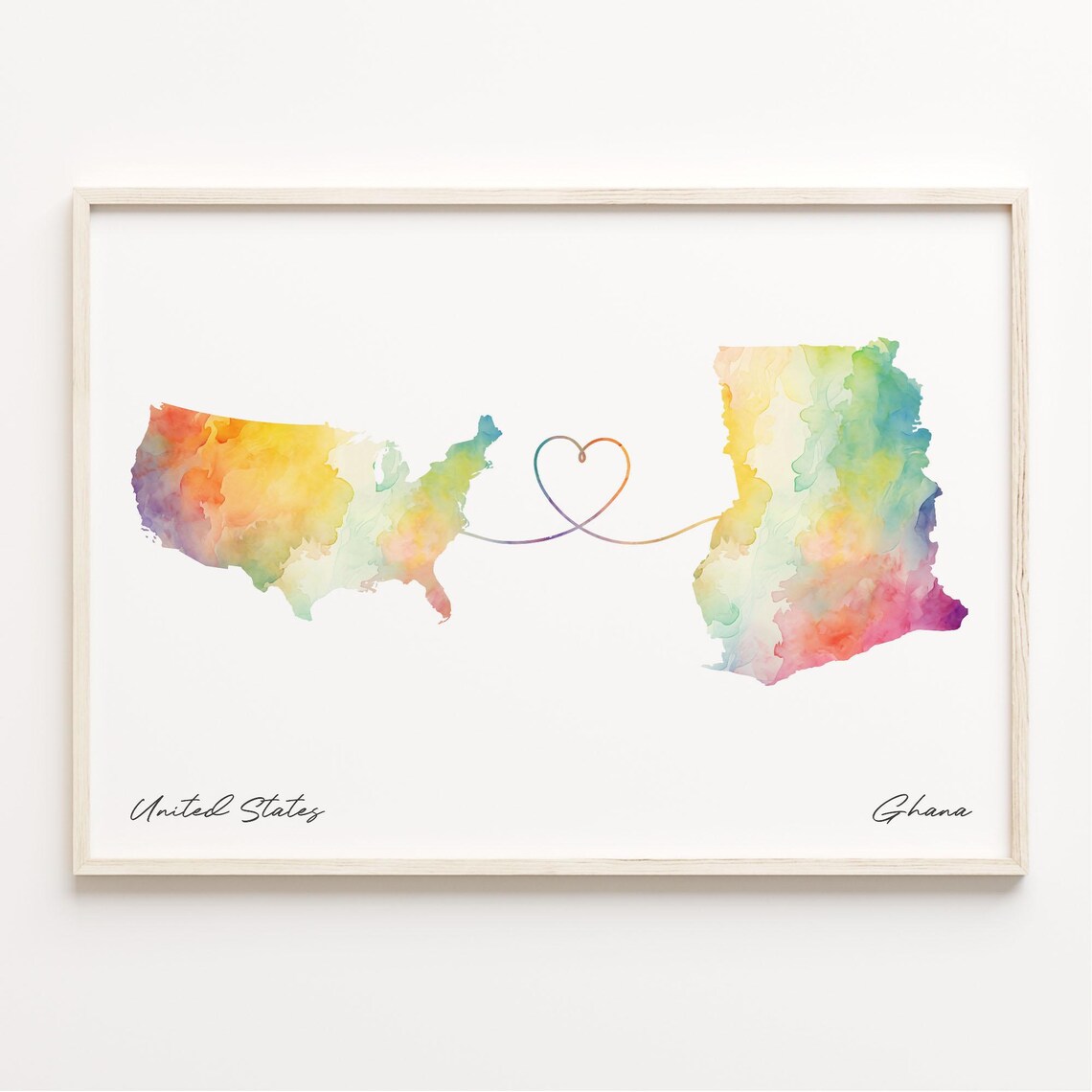 Us To Ghana Watercolor Map Poster, Travel Poster