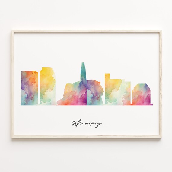 Winnipeg Canada Watercolor City Skyline Silhouette Travel Poster