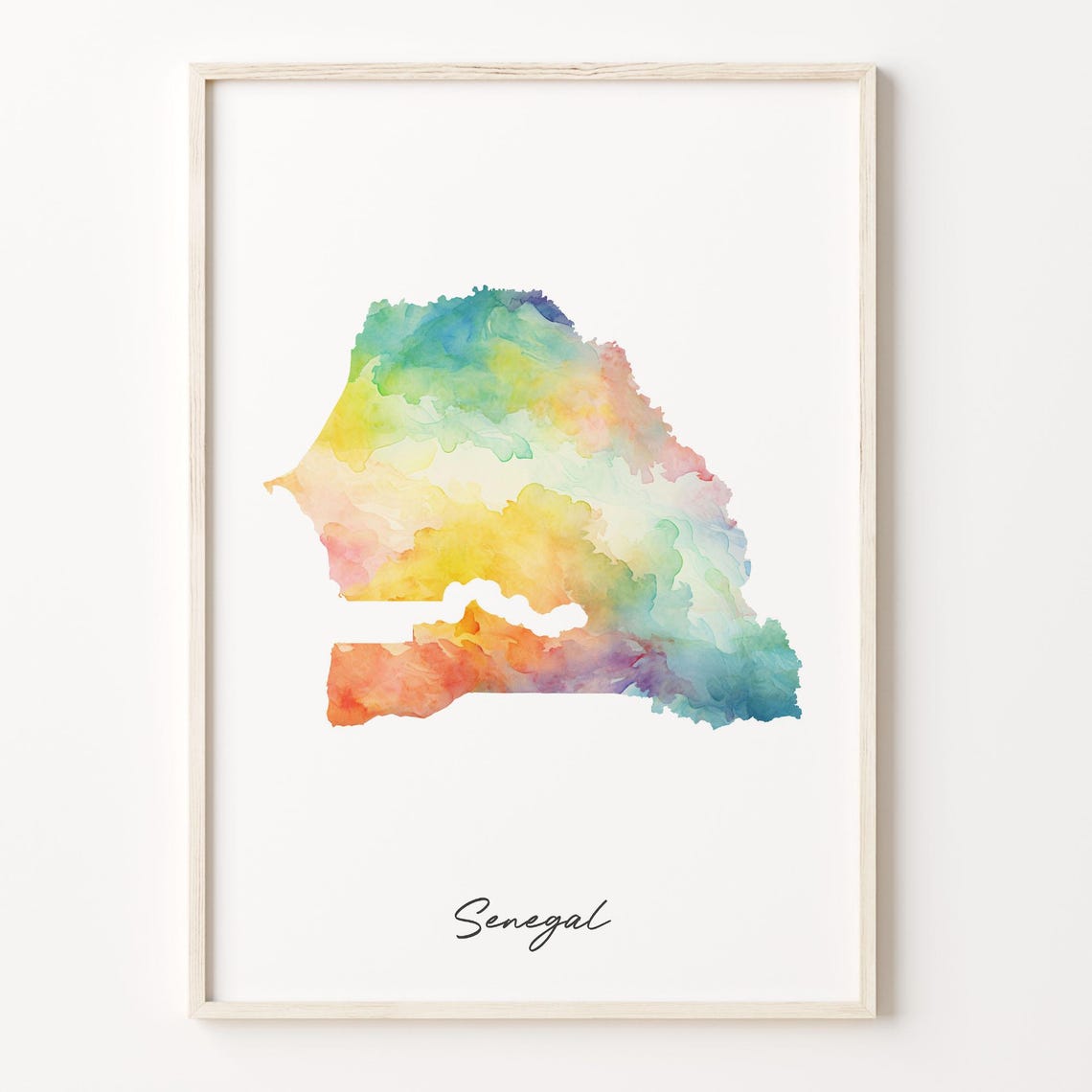 Senegal Watercolor Country Map Rainbow Wash Script Title Poster