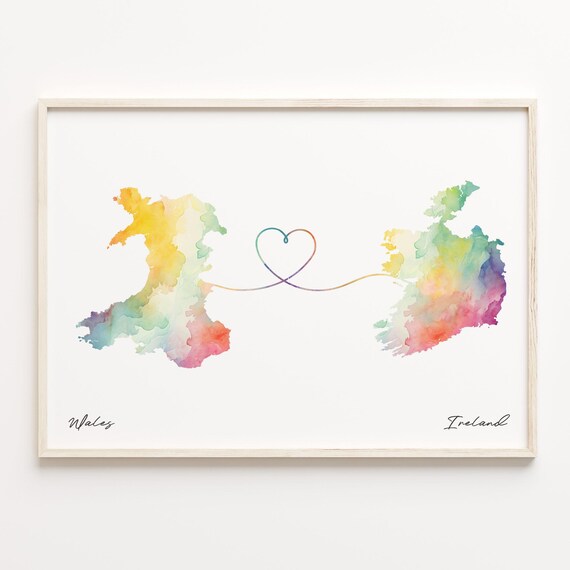 Vintage Style Wales To Ireland Long Distance Heart Map Poster