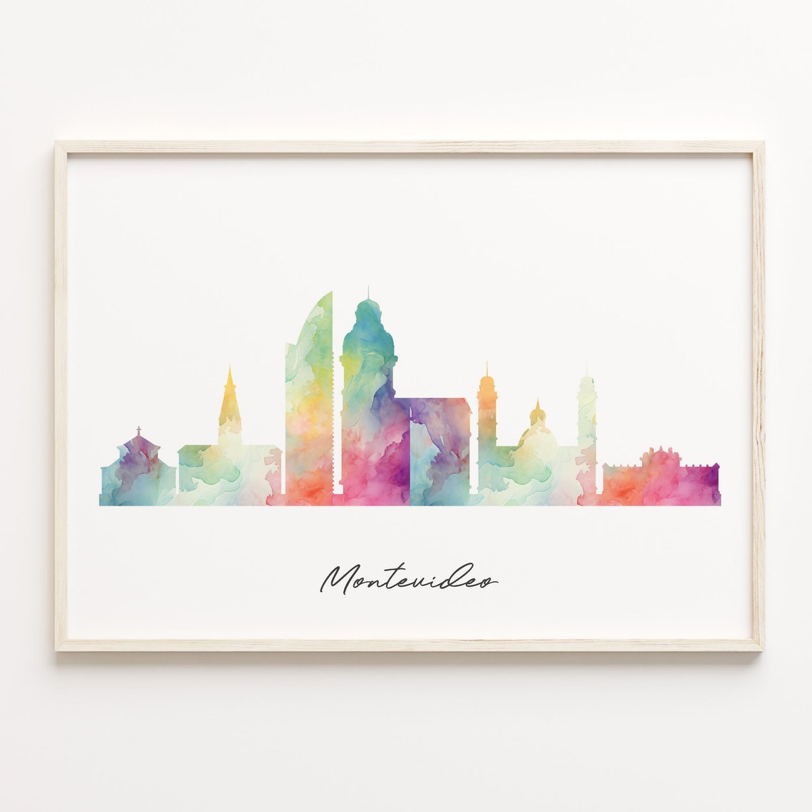 Montevideo Uruguay Colorful Watercolor Skyline Cityscape Poster