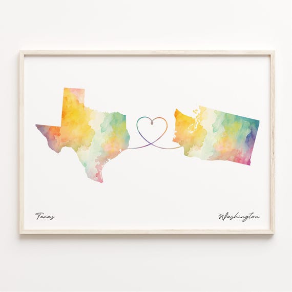 Texas to Washington Watercolor Map Poster
