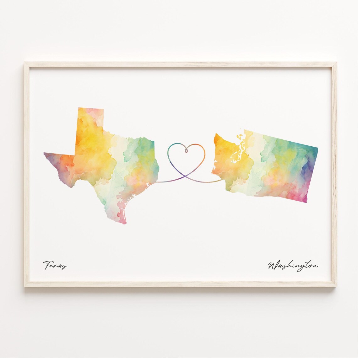Texas to Washington Watercolor Map Poster