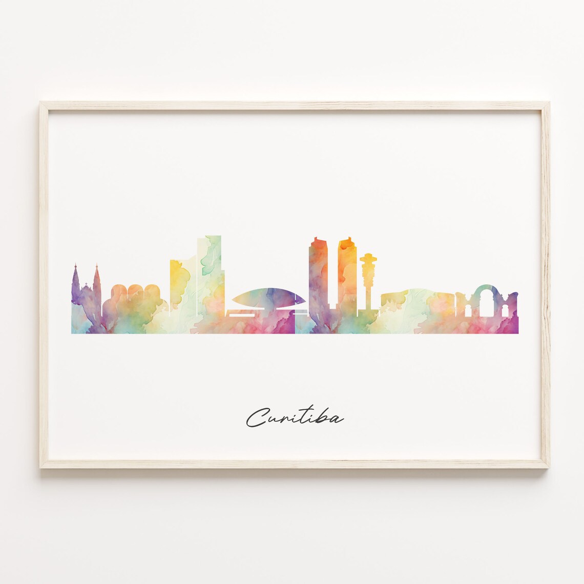 Curitiba Brazil Colorful Watercolor Skyline Cityscape Travel Poster