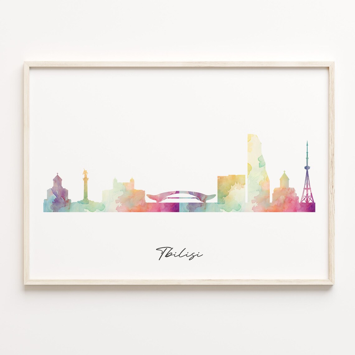 Tbilisi Georgia Watercolor Skyline Cityscape Rainbow Silhouette Poster