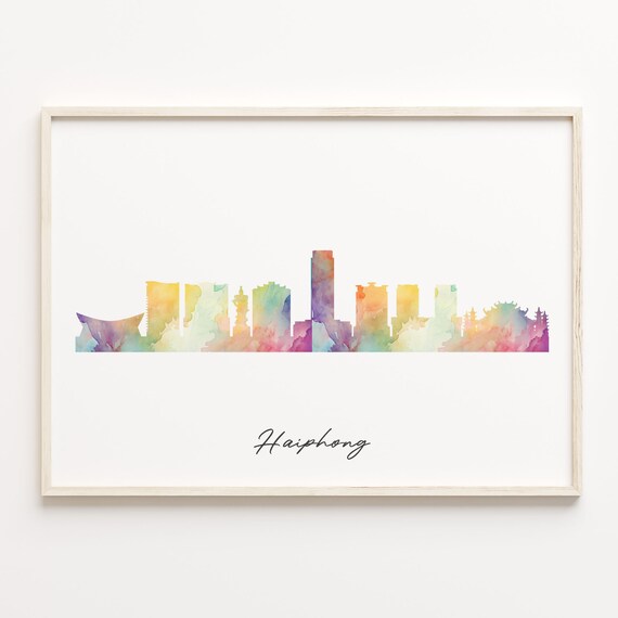 Haiphong Vietnam Watercolor City Skyline Silhouette Travel Poster