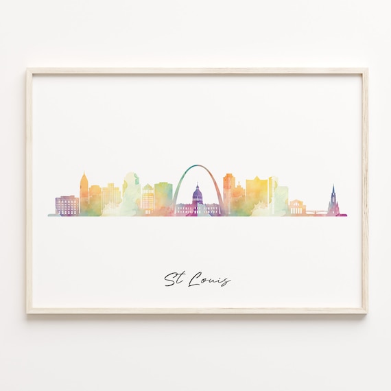 St Louis Watercolor Skyline Poster With Gateway Arch Silhouette