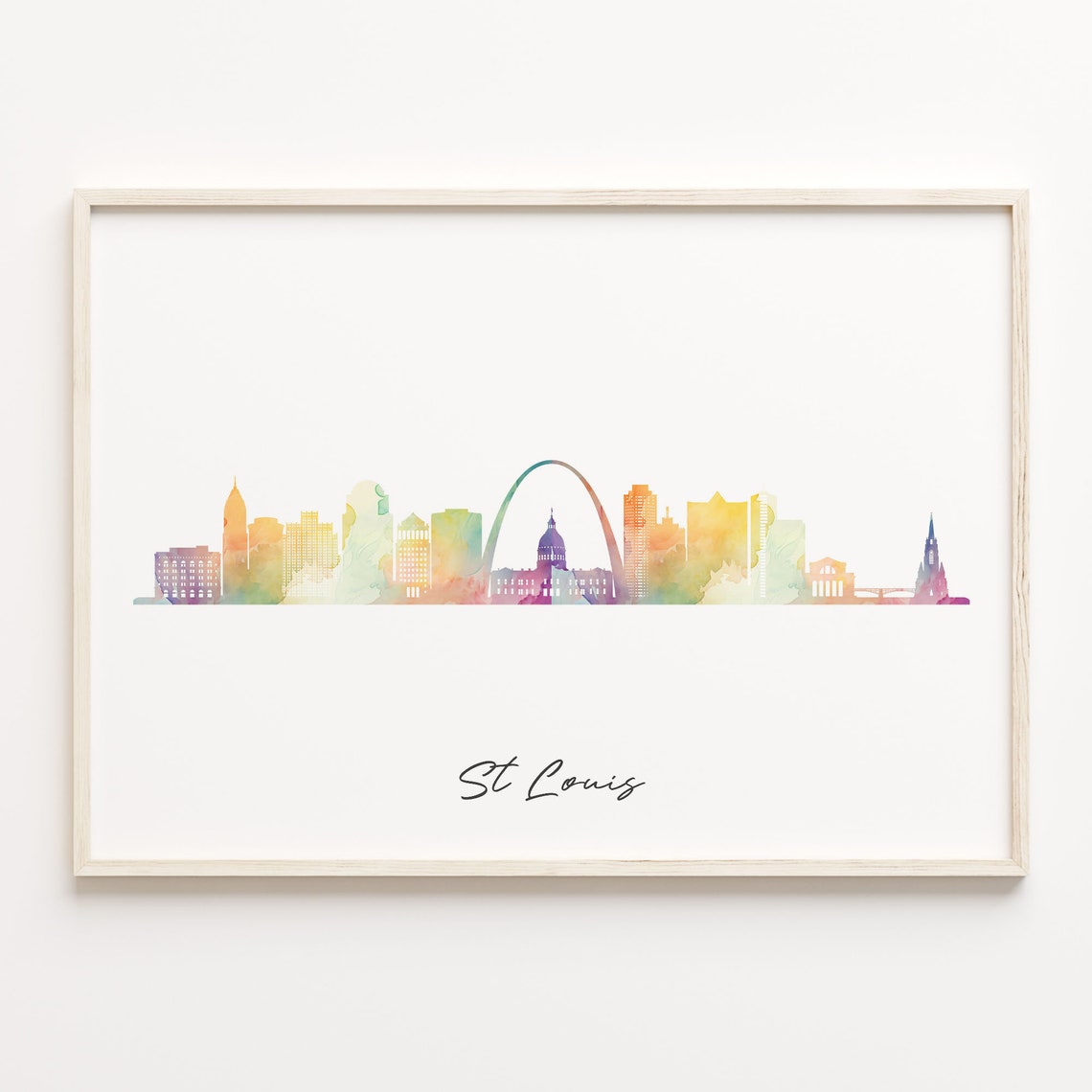 St Louis Watercolor Skyline Poster With Gateway Arch Silhouette