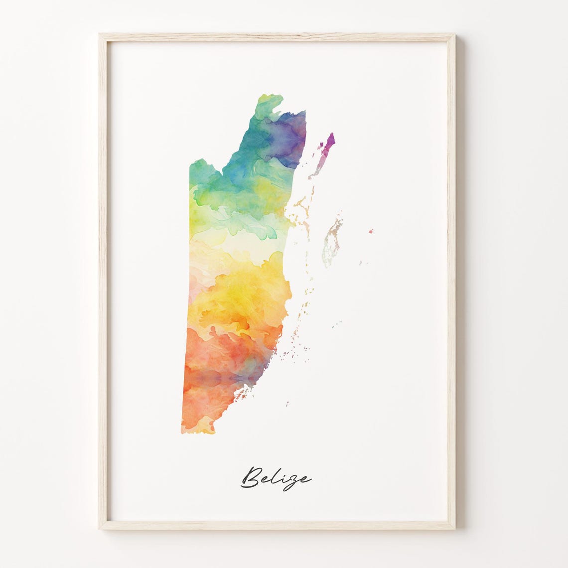 Belize Watercolor Country Map Vibrant Rainbow Wash Art Poster