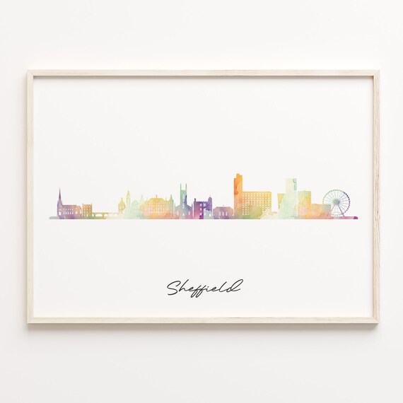 Sheffield United Kingdom Vibrant Watercolor Skyline Cityscape Poster
