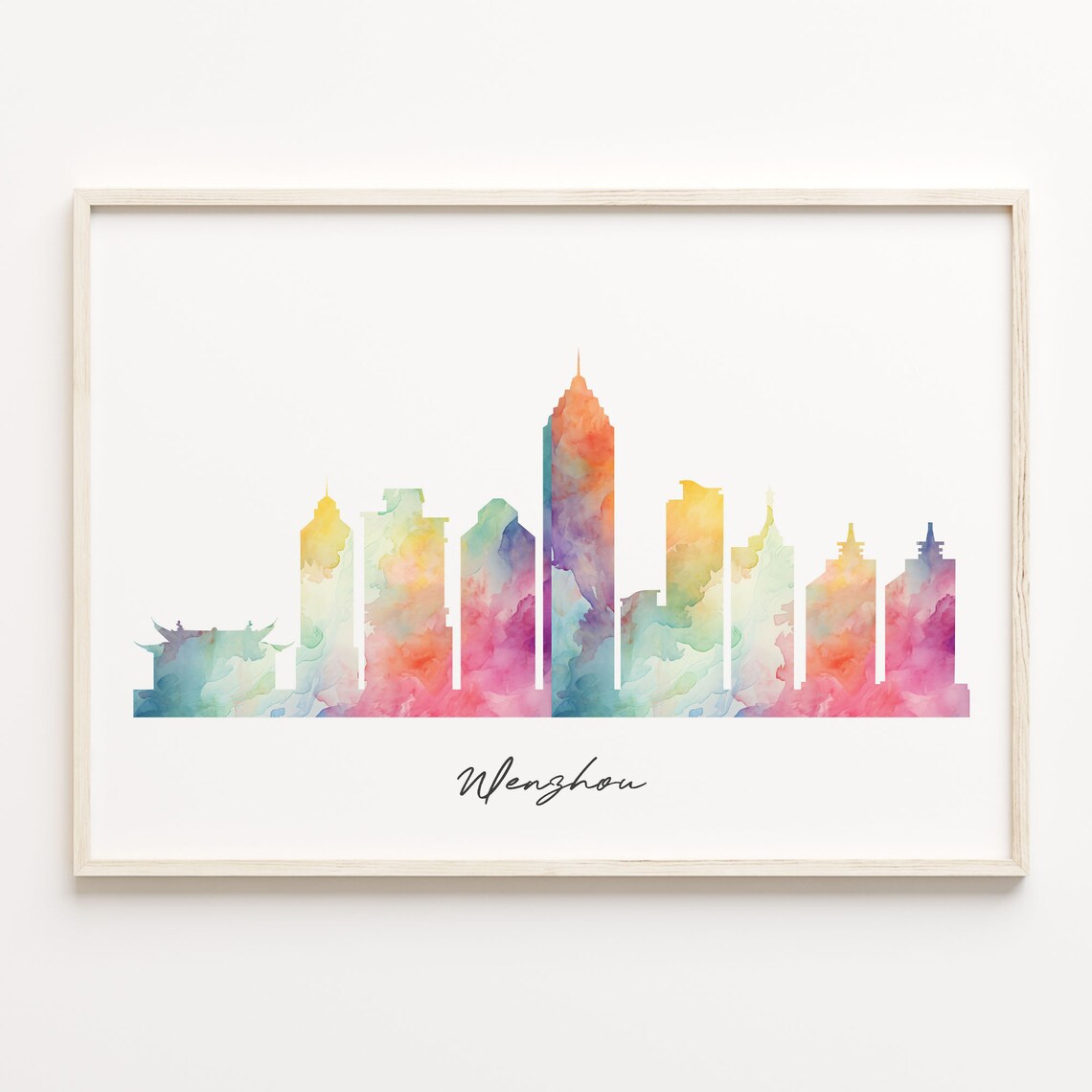 Wenzhou Watercolor Cityscape Skyline China Modern Travel Poster Art