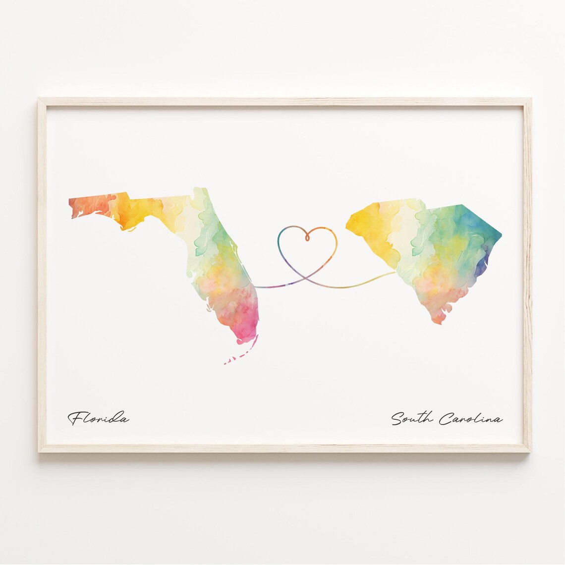 Florida to South Carolina Watercolor Map Art Print
