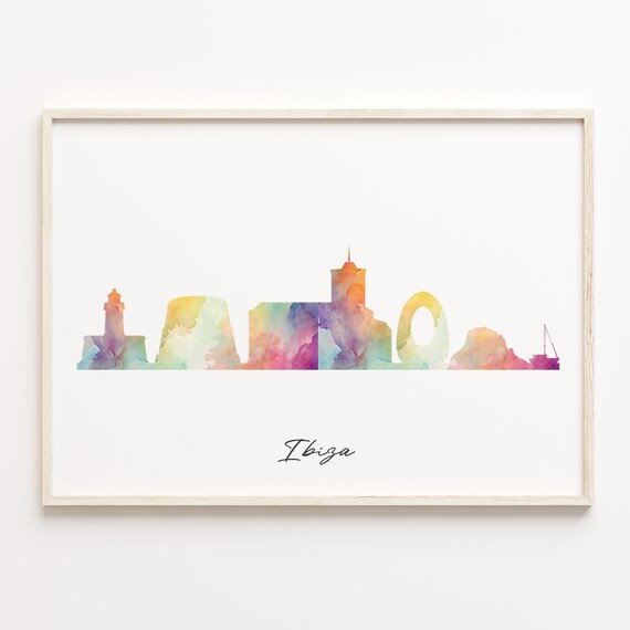 Ibiza Spain Watercolor Skyline Cityscape Colorful Island Poster